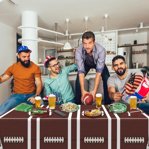 PIXHOTUL Football Party Supplies, Football Party Decorations with Football Plates, Napkins, Football Tablecloths, Forks for Football Birthday Party Tailgate Party Football Game Day, Serves 20