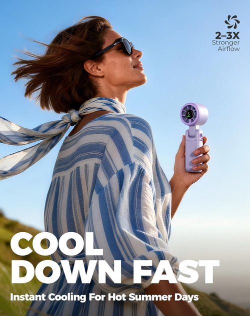 Diveblues Portable Handheld Turbo Fan - 5-Speed Wind, Battery Operated, 12-Hour Runtime | Ideal for Travel & Outdoor Use