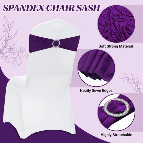 MDS Spandex Chair Sashes - Universal Elastic Stretch Bands with Buckle Slider Bow | Pack of 200 - Purple