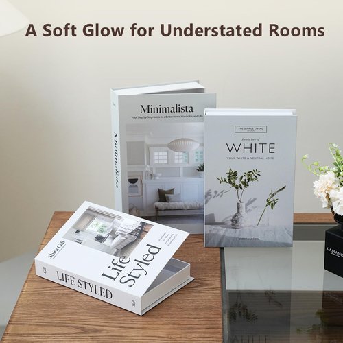 Bahhatii Decorative Fake Books with Hidden Storage, Large Faux Book Boxes for Coffee Table Home Decor, Set of 3, Ivory