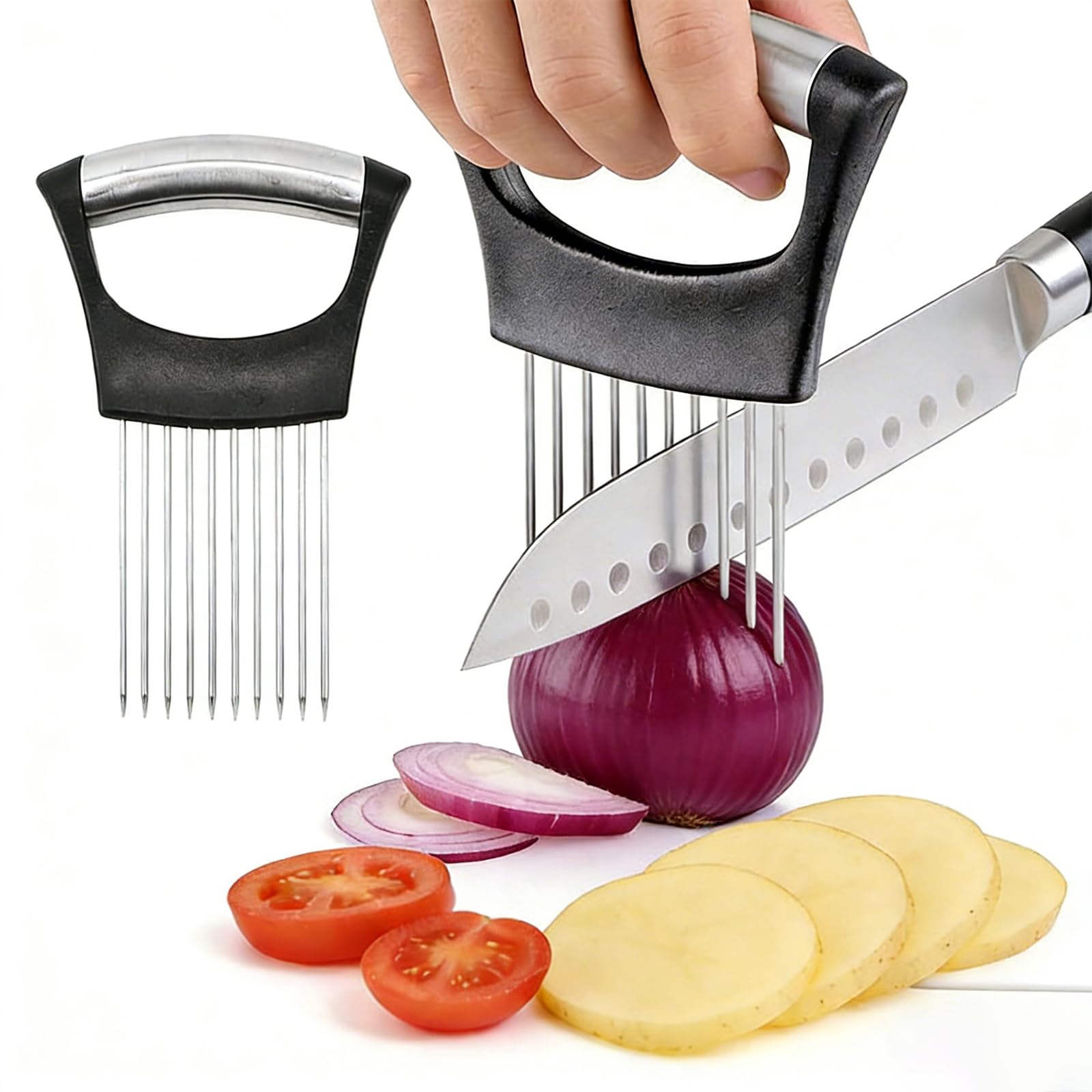 YROJISU 2PCS Onion Holder for Slicing, Onion Slicer Holder, Onion Cutter Vegetable Chopper for Slicing of Tomatoes, Avocados, Eggs and Other Vegetables, Multi-functional Kitchen Gadgets