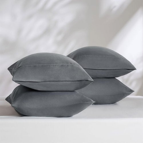 Bedsure Queen Pillow Cases Set of 4 - Dark Grey Brushed Microfiber Pillowcases 4 Pack, Super Soft Pillow Case Covers with Envelope Closure for Kids, Wrinkle, Fade Resistant, 20x30 Inches