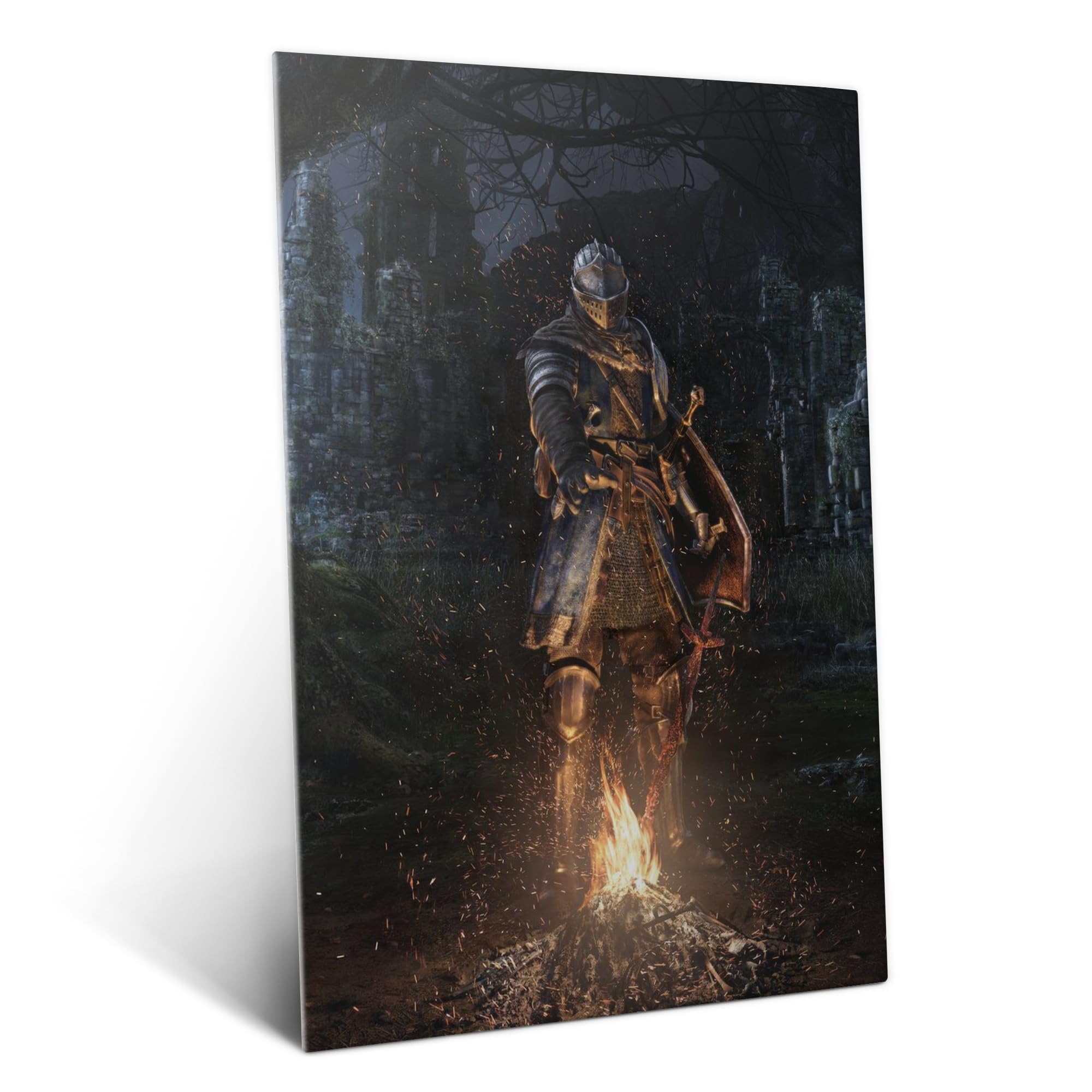 Displate Metal Poster Dark Souls - Lordran - Bonfire in the Shrine - Easy Magnetic Mounting – Knight Collectible Gift for Gamer - Fantasy Wall Art Room Decor Bedroom Posters - 12.6x17.7 in