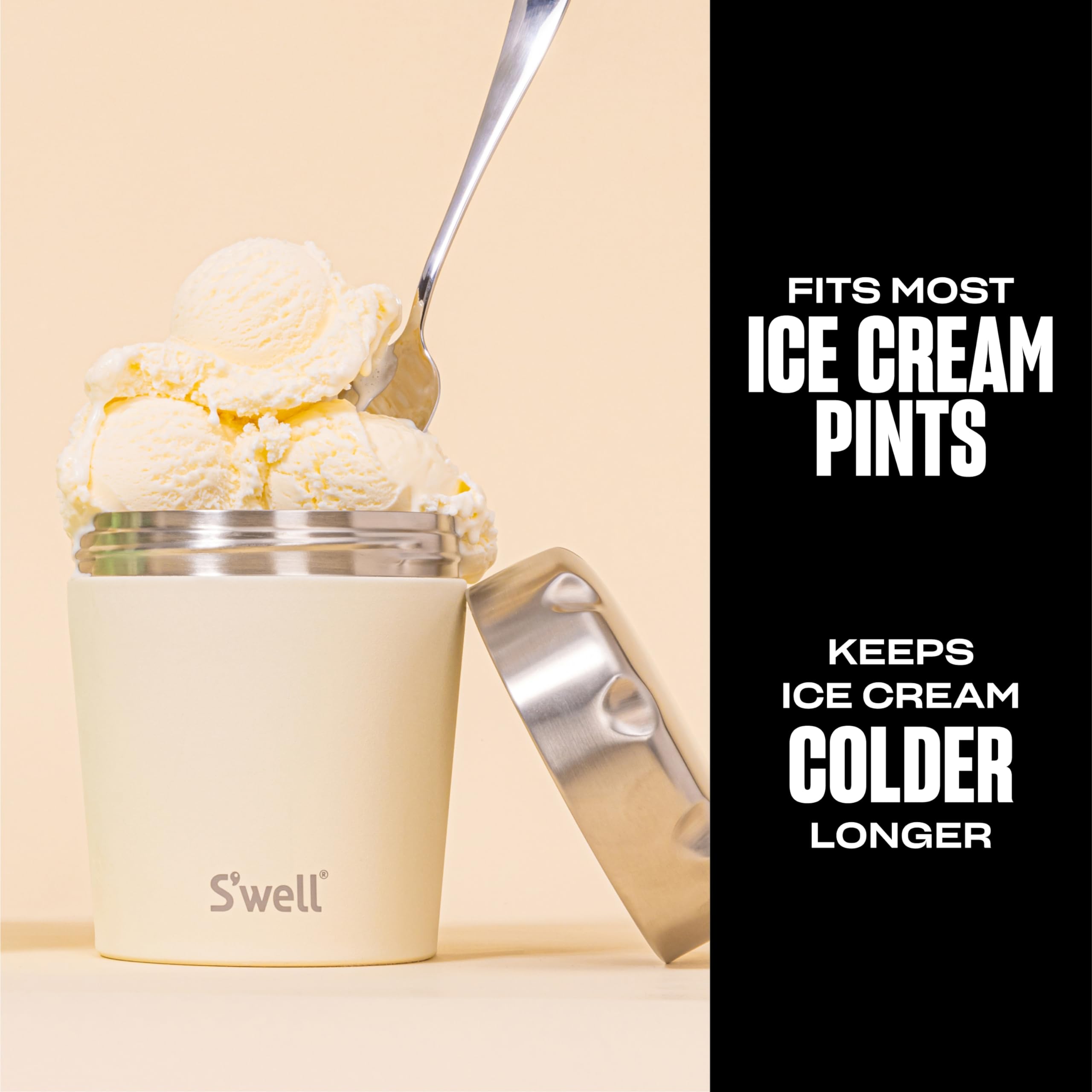 S'well Stainless Steel Ice Cream Chiller, 16oz, Vanilla, Triple Layered Vacuum Insulated Container Keeps Ice Cream Frozen For Up To Four Hours, BPA Free