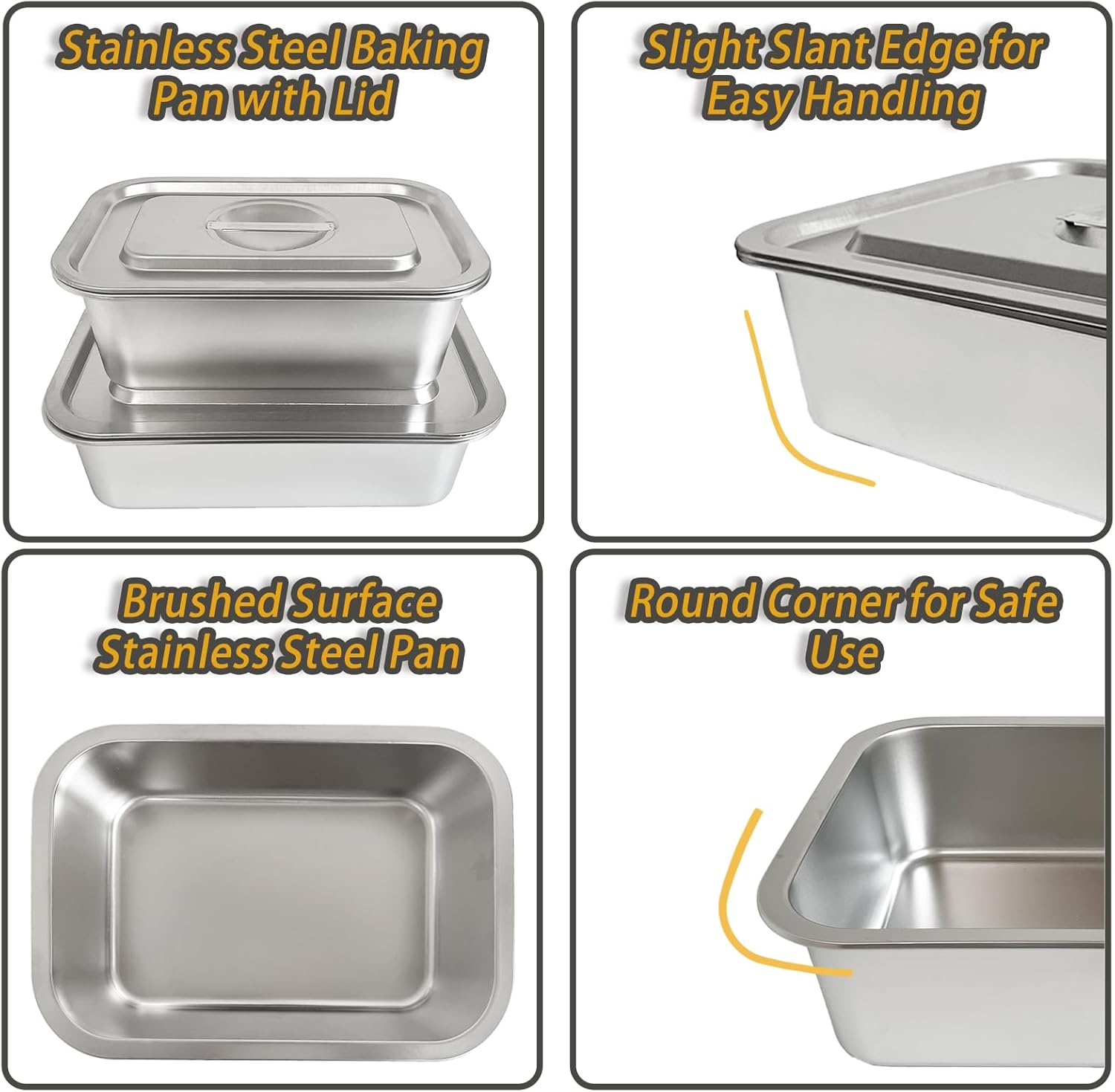 Stainless Steel Baking Pan Set by [Brand Name] - 2-Piece Lasagna & Roasting Pans with Lids | 4-Inch Deep, 7.4 QT + 5.1 QT