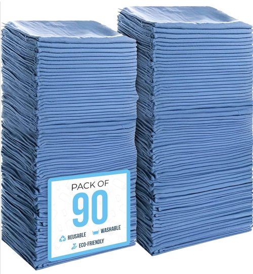 Simpli-Magic Cotton Shop Towels 14"x12" (90 Pack) – Reusable Cleaning Shop Rags for Automobiles, Industries, Garage and Homes (Blue)
