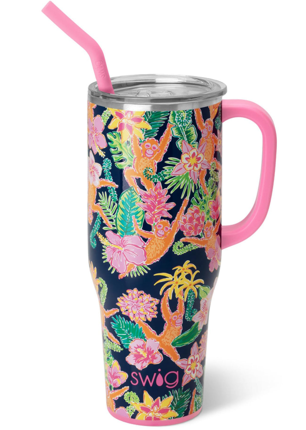 Swig Life 40oz Mega Mug, 40 oz Tumbler with Handle and Straw, Cup Holder Friendly, Dishwasher Safe, Extra Large Insulated Tumbler, Stainless Steel (Jungle Gym)
