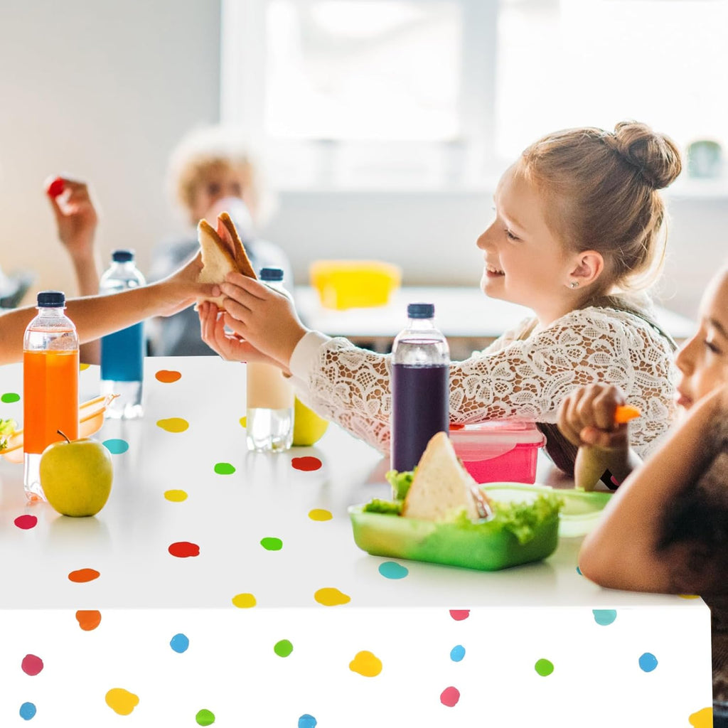 Skiennix Colorful Polka Dot Tablecloth - Disposable Rainbow Design for Picnics & Parties | 3 Pcs Set