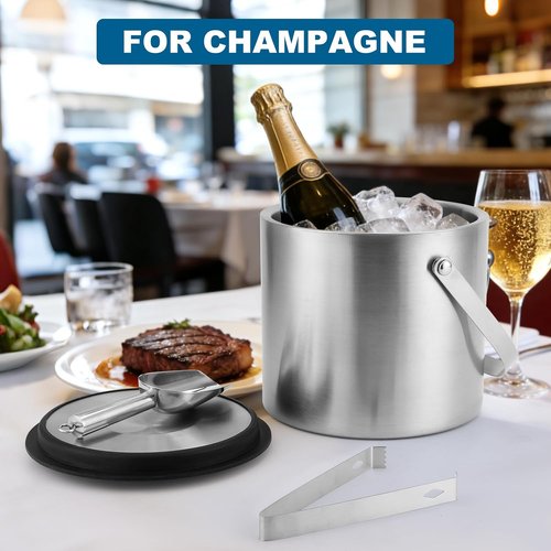 5L Insulated Ice Bucket for Party,Portable Large Capacity Ice Buckets,Double-Wall Stainless stell Ice Container Keep Ice Cool,Champagne,Wine,Cocktail Beverage Bucket with Lid,Scoop & Tong