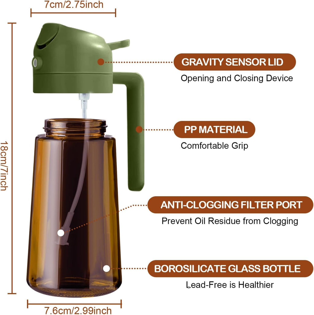 YARRAMATE 2Pcs Dark Brown Oil Sprayer - Food-Grade 2 in 1 Olive Oil Dispenser | 16oz for Cooking & BBQ
