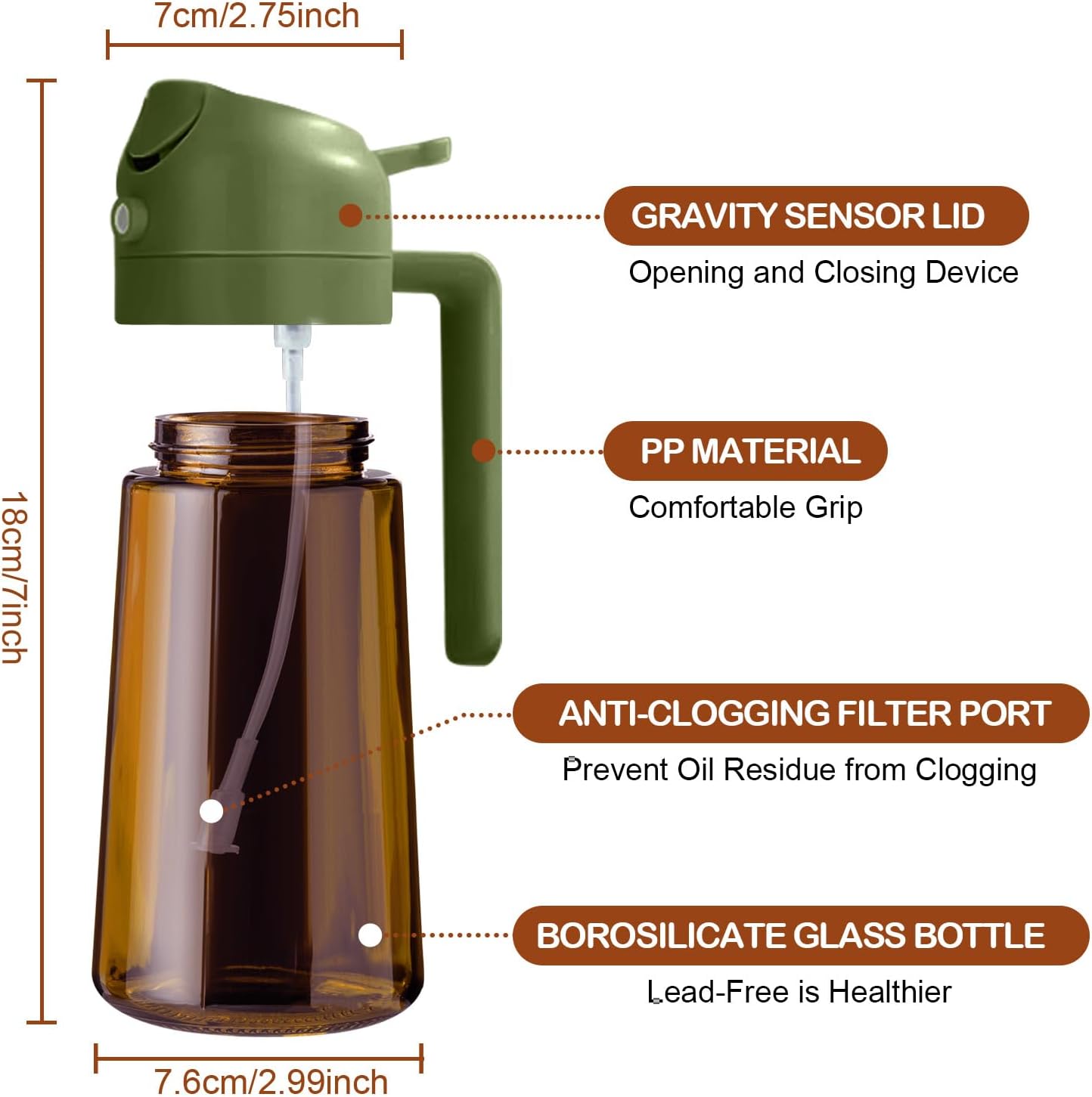 YARRAMATE 2Pcs Dark Brown Oil Sprayer - Food-Grade 2 in 1 Olive Oil Dispenser | 16oz for Cooking & BBQ