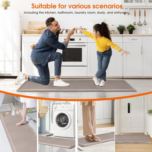 TranquilMoments 4/5 Inch Extra Thick Kitchen Mats for Floor,Non Slip Anti Fatigue Kitchen Rugs,Waterproof Stain Resistant Sink Mat,Cushioned Standing and Comfort Mats for Office (17"x60" Khaki)