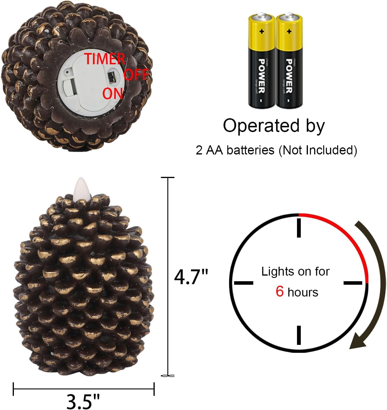 Wondise Flameless Candles - Battery Operated Real Wax Pine Cone Design | Set of 2, Brown (D3.5 x H4.7 Inch)