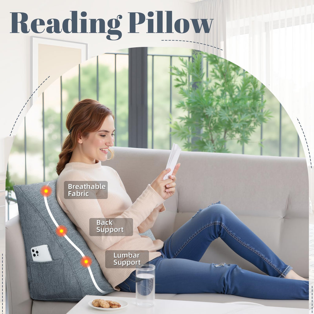 LELEFIDO Wedge Pillow Headboard Reading Pillow Triangular Backrest Support Pillow for Sitting in Bed Positioning Support Pillow for Sofa Daybed Removable Cover