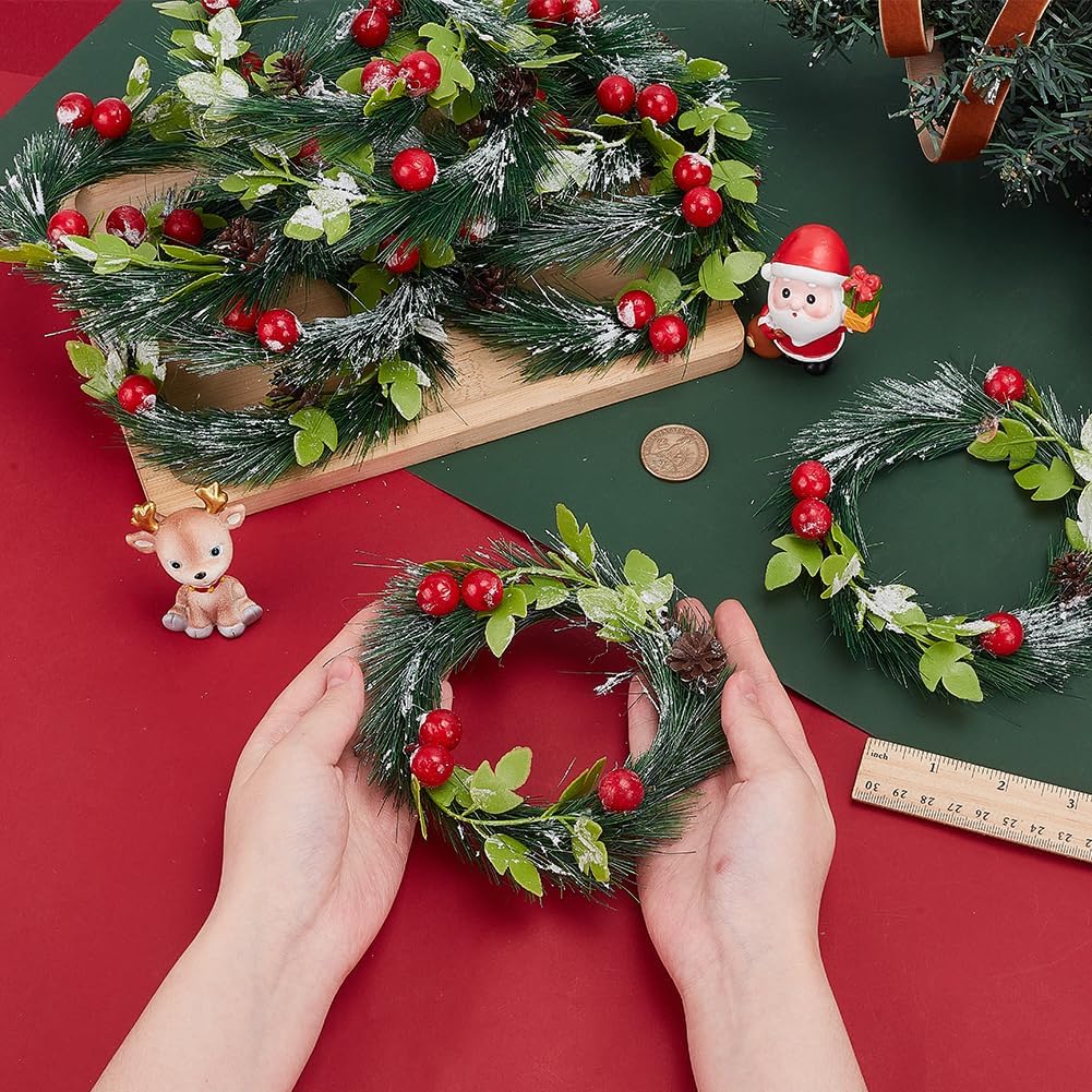 Skiennix Christmas Candle Rings - 10 Pcs Snowy Pine Wreaths for Festive Table Centerpieces & Decor