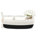Mkono Small Storage Basket for Toilet Tank Top Boho Bathroom Decor Woven Rope Toilet Paper Tray Organizer for Shelf Bedroom Living Room, Black and White, 1 Pack, 13" L x 6" W
