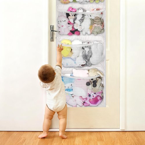 Stuffed Animal Storage,Stuffed Animal Hammock Net,The White 4-Compartment Pack Comes with 2 Hooks