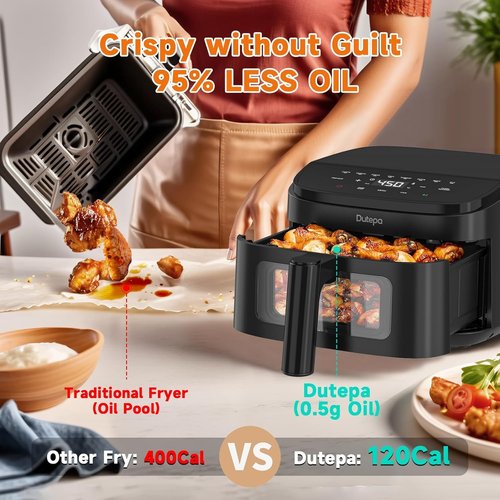 Air Fryer | 8-in-1 Compact 4.5Qt with DC Motor - Fast & Crispy Cooking, 95% Less Oil, Dishwasher Safe