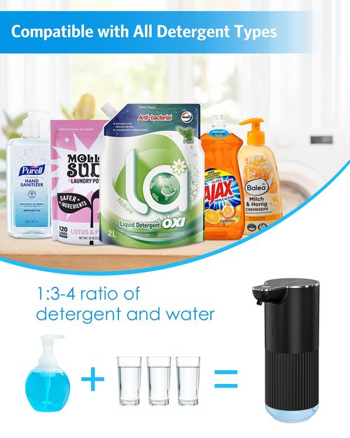 Automatic Foaming Soap Dispenser, Temracha 11.8 oz Touchless Foam Hand Dish Soap Dispenser, 4-Level Adjustable, Wall Mounted, Rechargeable, for Bathroom, Kitchen, Office