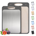 2 Packs Stainless Steel Cutting Board Set, Best Non Toxic Cutting Boards for Kitchen, Double Sided Metal Chopping Board for Meat/Fruit/Vegetables, Food Grade Kitchen Set Gift, [16”×11”+18”×12” Inch]