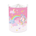Clastyle 63L Unicorn Rainbow Collapsible Laundry Basket Large Pink Dirty Clothes Hamper for Girl Moon Star Flower Toy Storage Basket with Lid, 15.7x19.7 in