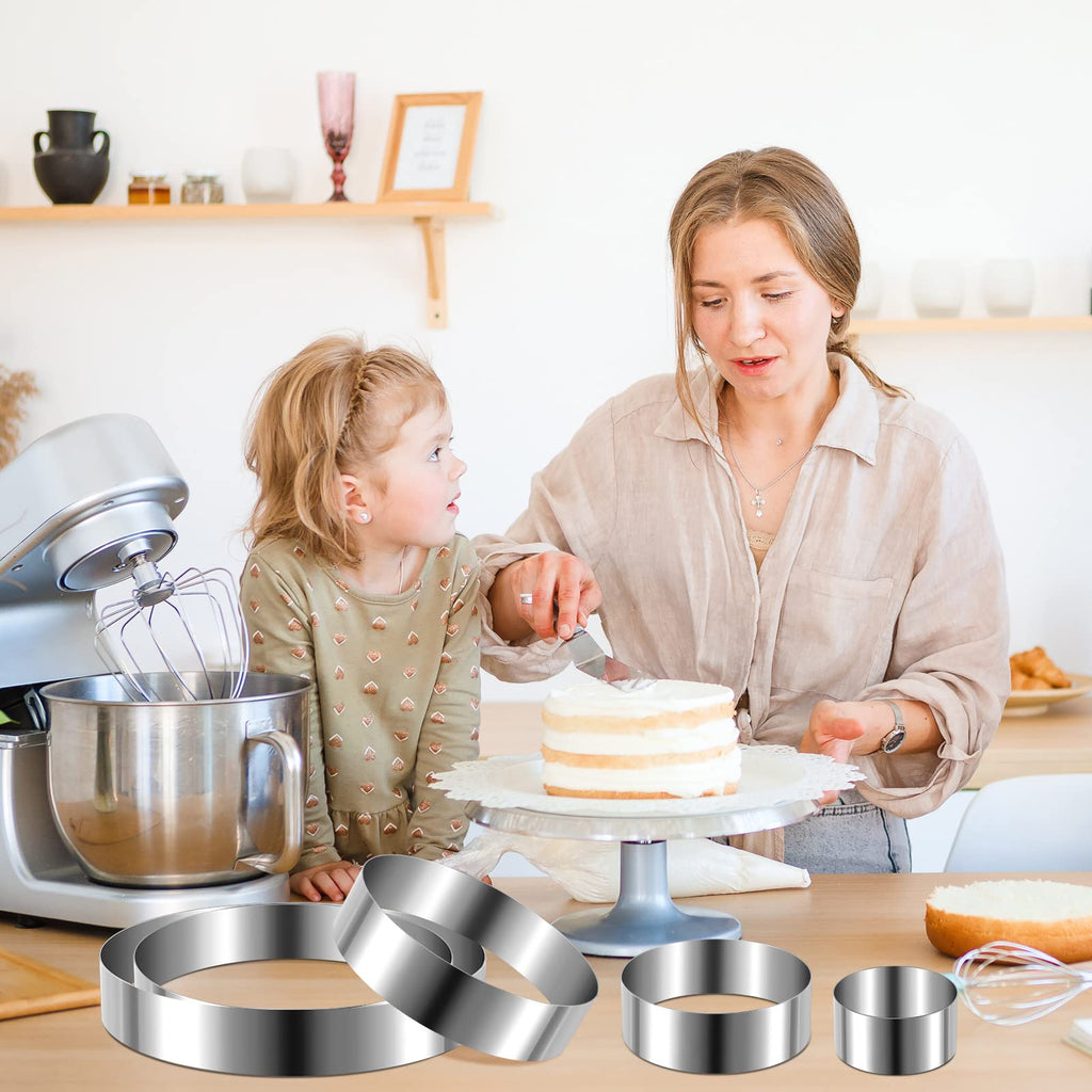 Eaasty 5 Pcs 4"–12" Round Cookie Cutter Set Cake Ring Biscuit Cutters Cake Mold Stainless Steel Pastry Ring for Baking Cakes Cookies Pancakes Mousse Tart Muffin(Circle,5 Sizes)