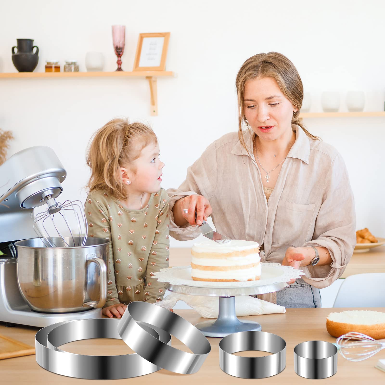 Eaasty 5 Pcs 4"–12" Round Cookie Cutter Set Cake Ring Biscuit Cutters Cake Mold Stainless Steel Pastry Ring for Baking Cakes Cookies Pancakes Mousse Tart Muffin(Circle,5 Sizes)
