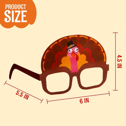 JOYIN 48 Pcs Thanksgiving Turkey Glasses, Turkey Eyewear Frame Pumpkin Maple Leaves Photo Props,Thanksgiving Eyeglasses for kids, Party Favors, Accessories(One Size Fits All)