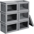 Homsorout Storage Bins - 6 Pack Large Foldable Closet Organizers with Lids | Decorative Grey Baskets