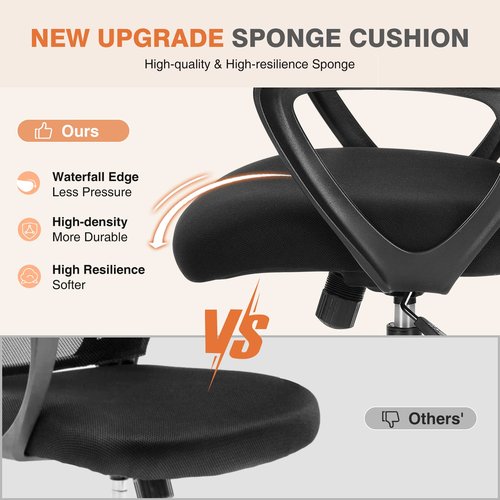 Sweetcrispy Ergonomic Mid-Back Mesh Home Office Desk Chair with Wheels, Lumbar Support, and Comfortable Armrests for Home, Bedroom, Study, Office