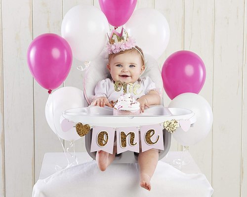 Kate Aspen, Gold Glitter 1st Birthday Décor Kit, Baby Birthday Set, Banner