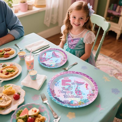 191pcs Dive into 5 Birthday Decorations Girl-Serves 25, All-in-One Mermaid 5th Birthday Decorations with 350gsm Plates, Tablecloth, Centerpiece,Balloon, Banner, Mermaid Candle 5, Etc