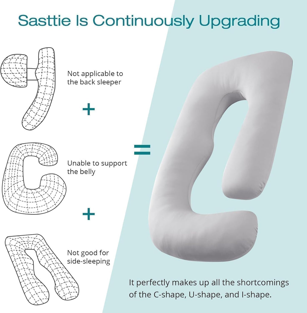Sasttie U-Shaped Cooling Pregnancy Pillow - Full Body Support with Removable Cover | Light Grey