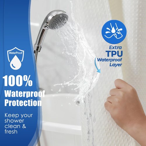 Zemyovia Waterproof No Hooks Waffle Shower Curtain, 260GSM Heavy Duty Fabric, with 10 Durable Split Grommets, Luxury Hotel Spa Style for Bathroom, Machine Washable, 74 x 72 Standard Size, Cream