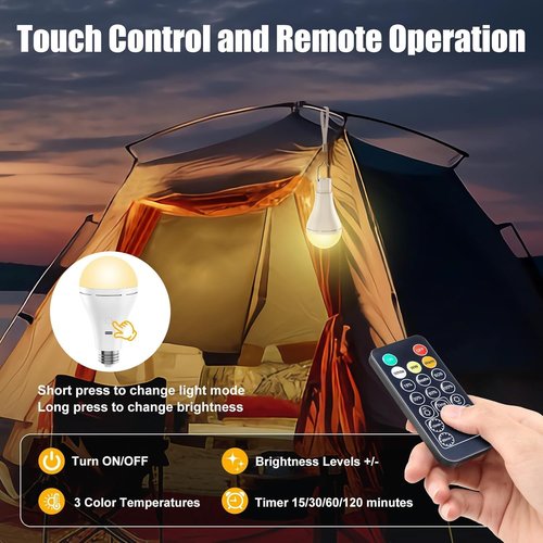 Brightown USB Rechargeable Light Bulb - Remote & Timer Emergency LED Bulbs for Home & Camping | 700LM, 6000K, 2 Pack