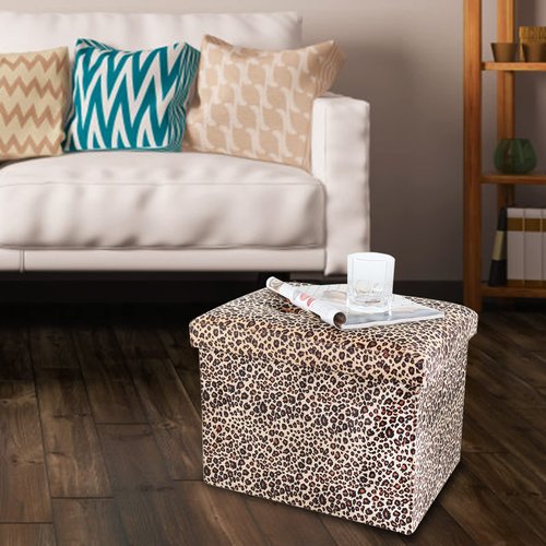 ALASDO Ottoman Storage Ottoman Footrest Stool Small Ottoman with Storage Foldable Ottoman Foot Rest Footstool Bench for Living Room 17x13x13inches Leopard Print