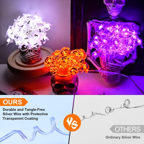 cshare Halloween String Lights, Pumpkin Ghost Bats Mini Halloween Lights with Timer Indoor Battery Operated 9.8ft 30LED Trick or Treat Decorations for Home Decor Indoor Party Holiday