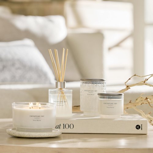 Chesapeake Bay, 11oz Ocean Retreat Scented Candle, Mood Evoking Fragrance, Textured Sea Glass-Inspired Jar, Premium Soy Blend Wax with Essential Oils, Coastal Fragrance for Home Décor or Gifting