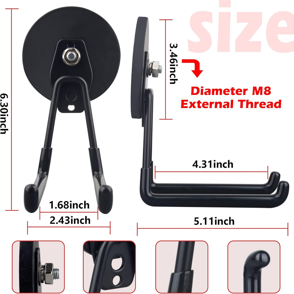 ULIBERMAGNET Strong Magnetic Hooks - Heavy Duty Tool Holders for Jig Saw & Garden Tools | 2 Pack, 3.46 Inch, Black
