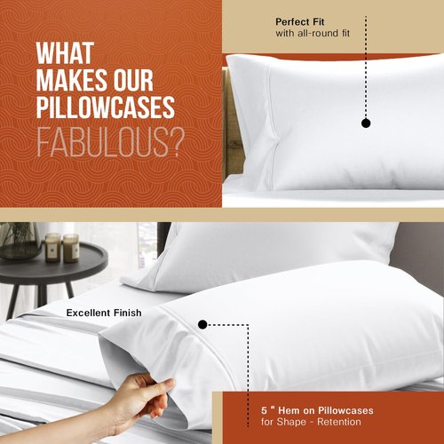 TEXAS LINEN CO. 100% Egyptian Cotton Queen Size Pillow Cases Set of 4 - Luxury 600 Thread Count Queen/Standard Pillowcases (2 Pair, White), Soft, Cooling & Breathable, Sateen Weave Pillow Covers