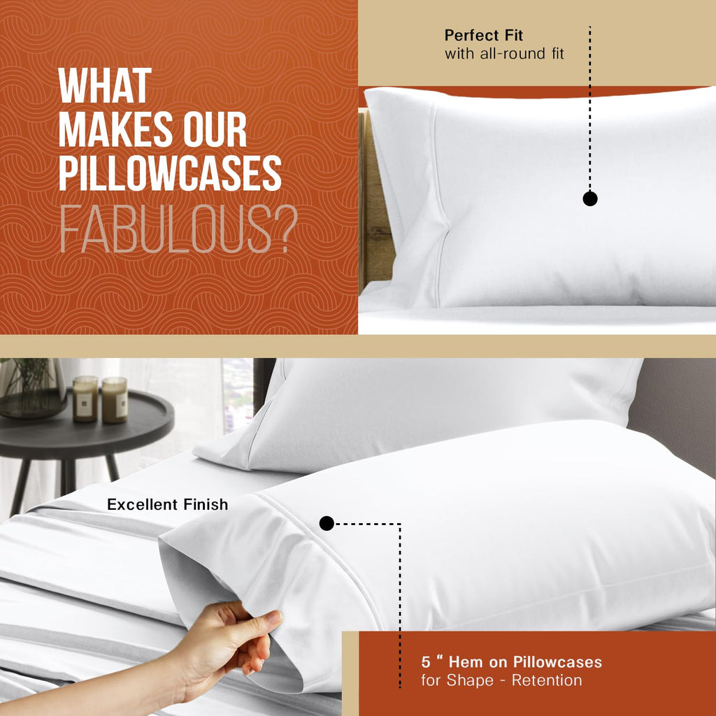 TEXAS LINEN CO. 100% Egyptian Cotton Pillow Cases Set of 2, Texan Talkin' Damask 600 Series Standard/Queen Pillowcase for Sleeping (Ivory Stripe), Cooling Extra Long Staple Sateen Bed Pillow Cover
