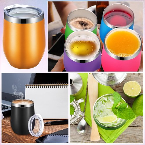 20 Pack Stainless Steel Wine Tumblers with Lids Bulk 12 oz Double Wall Insulated Wine Cups Stemless Powder Coated Glass for Coffee Cocktails Champagne Laser Engrave DIY Gift, 20 Assorted Colors
