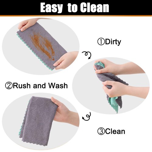 Mordimy 12 Pack Kitchen Cloths Dish Towels (10" x 10", Grey & Green), Super Soft and Absorbent Dish Cloths, Coral Velvet Microfiber Cleaning Cloth, Nonstick Oil Fast Dry Dishcloths