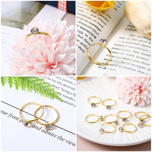 QfwdfcTrenz 72 Pcs Gold Bridal Shower Diamond Rings, Fake Bridal Shower Game Rings Adjustable Engagement Ring for Wedding Table Decorations, Party Favors, and Cupcake Toppers
