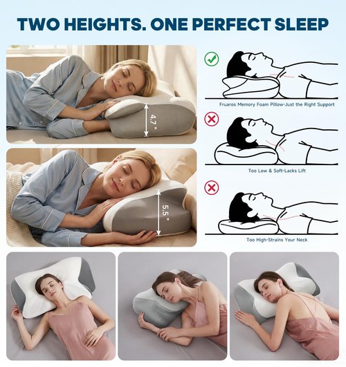 Cervical Neck Pillow – Ergonomic Contoured Memory Foam Pillow for Neck & Shoulder Pain Relief, Dual-Height Spine Alignment for Side, Back & Stomach Sleepers, Cooling Ice Silk Pillowcase – Queen