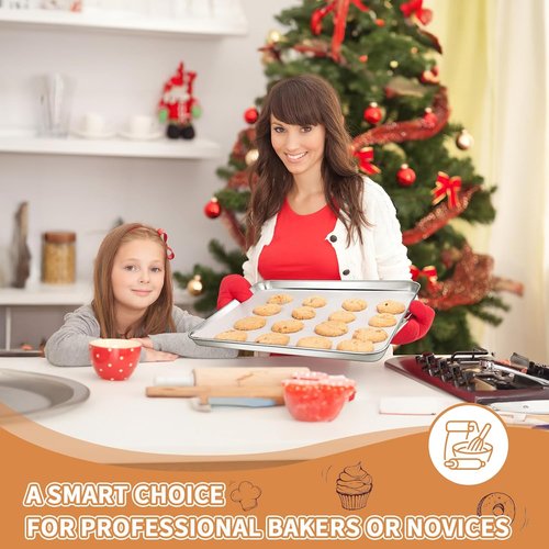 Deedro Stainless Steel Baking Sheet Set - Heavy Duty Non-Toxic Cookie Tray | Easy Clean, 17.3 x 12.3 Inch