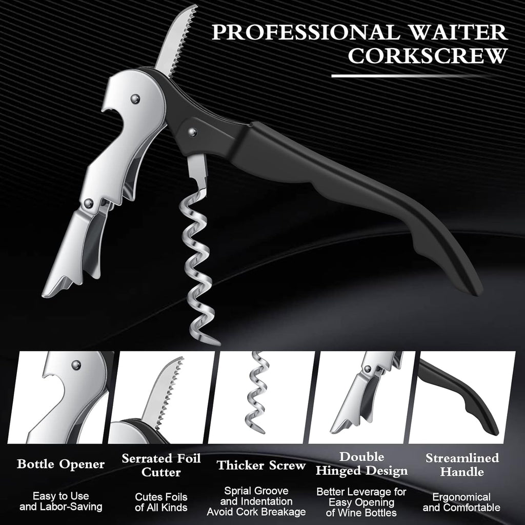 Waiter Corkscrew Wine Openers Heavy Duty Hinges Wine Key Bottle Opener All in One Double Hinged Waiter's Corkscrew with Foil Cutter Wine Tools for Bartenders Servers Sommelier (Black, 100 Pack)