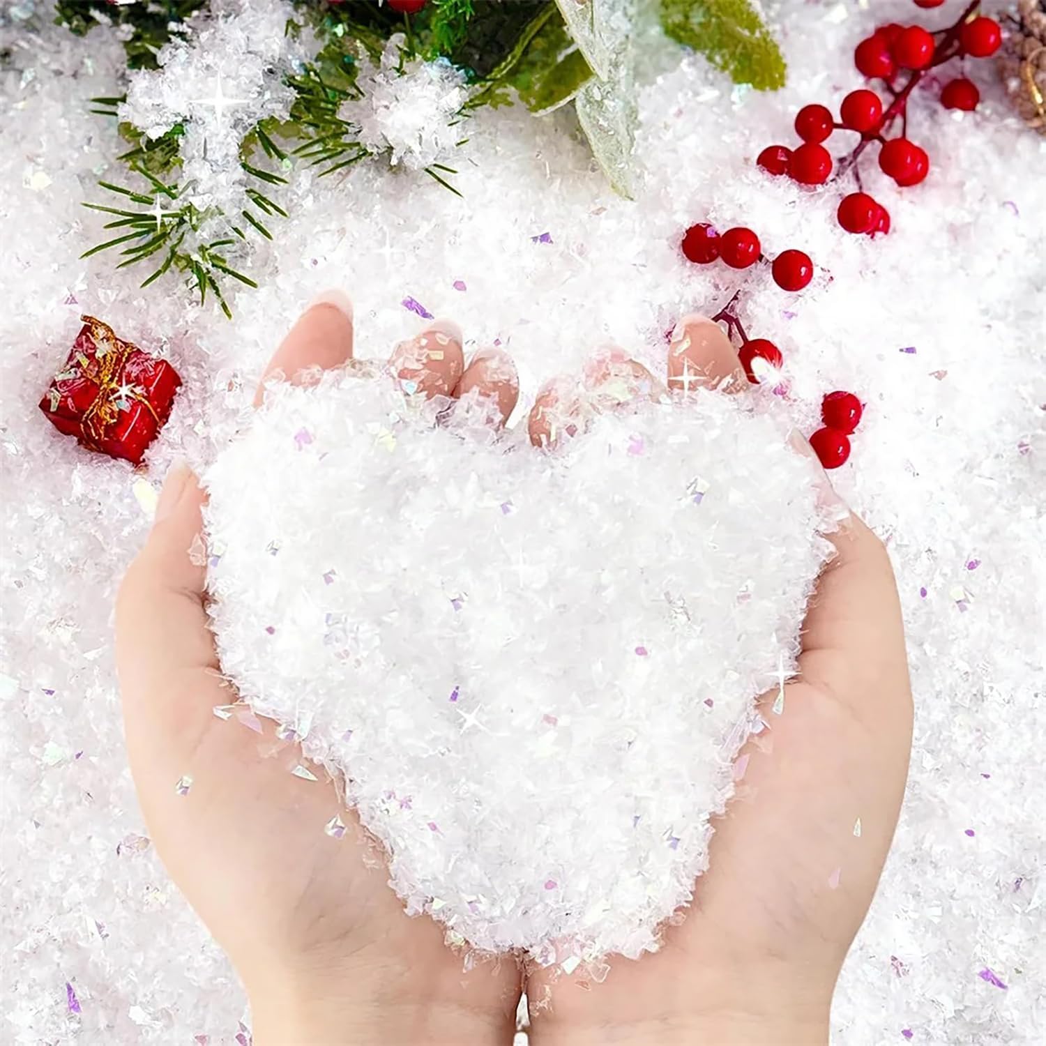 Skiennix Fake Snow Decoration - Sparkling Artificial Snowflakes for Christmas | 1.76oz White Flakes
