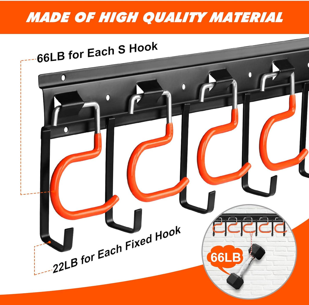 TVKB 17'' Adjustable Metal Garden Tool Organizer - Heavy Duty Wall Mount Storage with Hooks