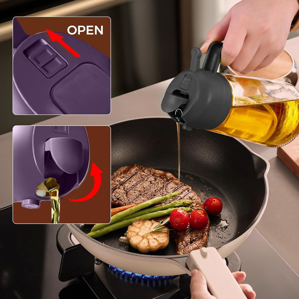 YARRAMATE Glass Olive Oil Sprayer - 16oz Food Grade Premium Spray Bottle for Cooking | 2-in-1 Dispenser (Purple)